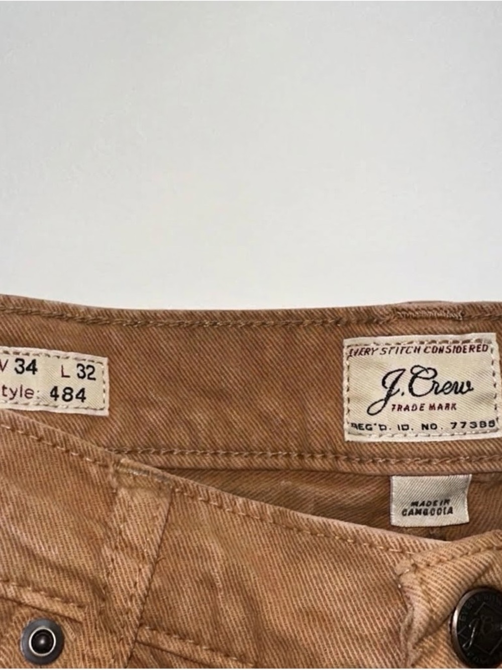 J.Crew 484 Slim Fit Jeans in Brown/Tan - Size W34 L32 - Picture 4 of 4